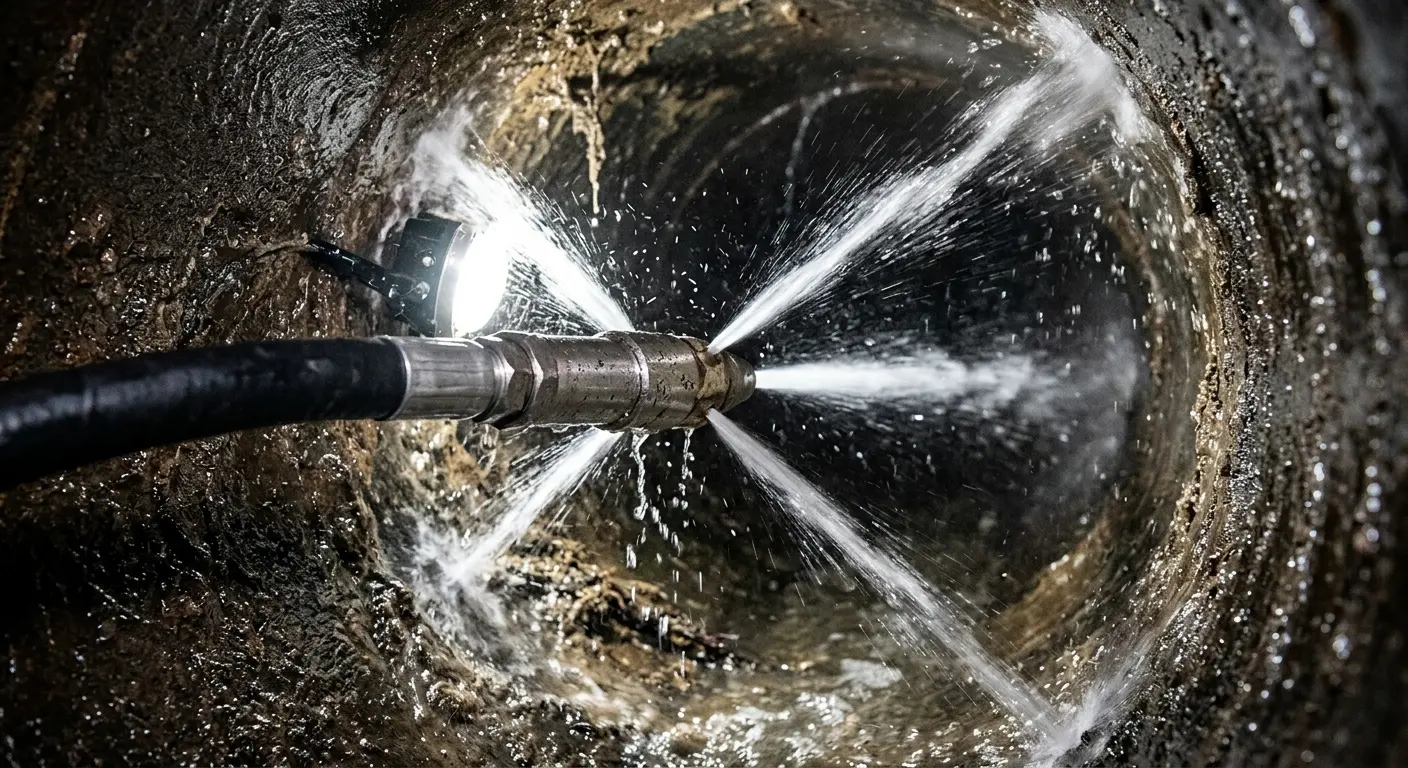 High-pressure hydro jetting nozzle cleaning sewer pipe for Storm Drain Cleaning in Somers